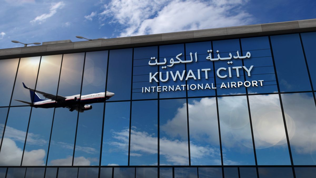 Jet,Aircraft,Landing,At,Kuwait,City,3d,Rendering,Illustration.,Arrival közvetlen légijárat indult Budapest és Kuvaitváros között