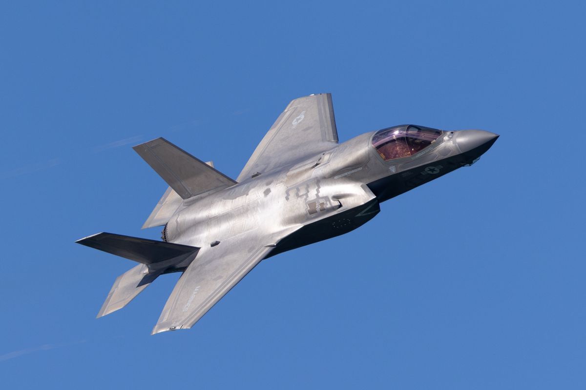Unusual,Close,View,Of,A,F-35b,Lightning,Ii,Approaching,In