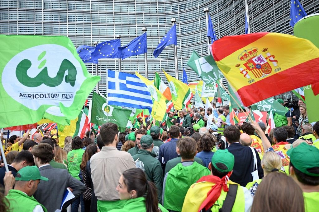 Farmers protest in front of EU institutions in Brussels