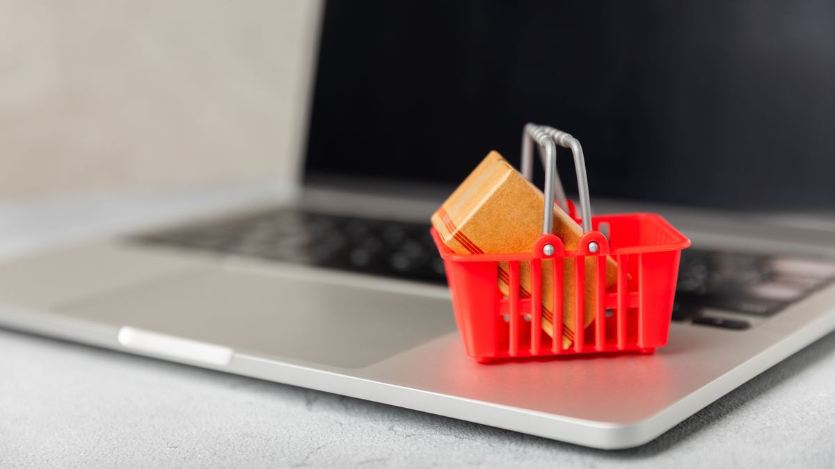 Online,Shopping,Concept.cardboard,Box,And,Shopping,Bags,In,A,Trolley