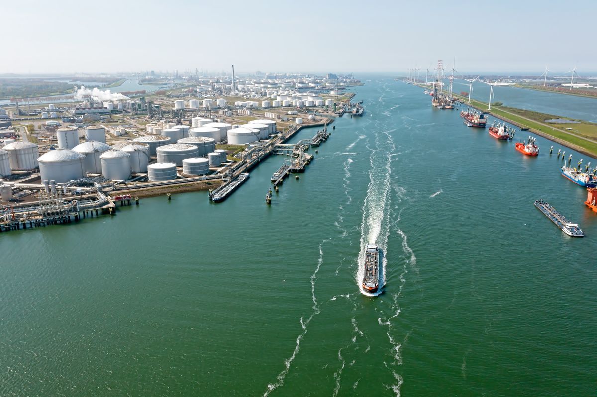 Aerial,From,Industry,In,Rotterdam,Harbor,In,The,Netherlands