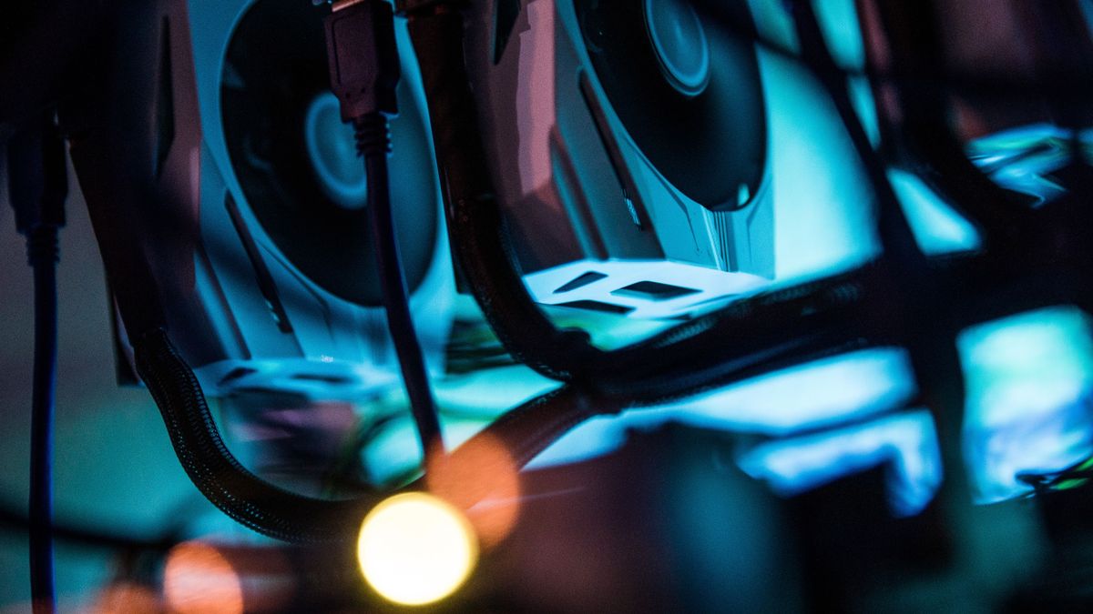 Inside a 'mining rig' computer, used to mine cryptocurrency, Malta nvidia