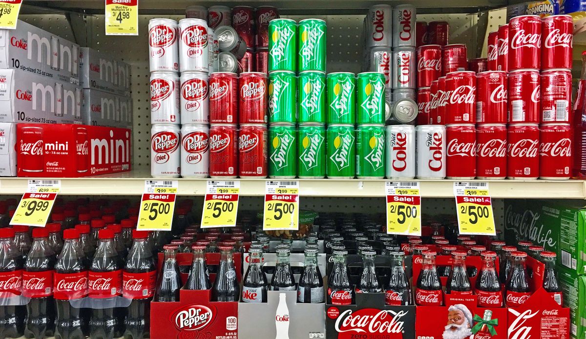 Montebello/california,-,Jan.,15,,2018:,Bottled,Soft,Drinks,Stacked,On