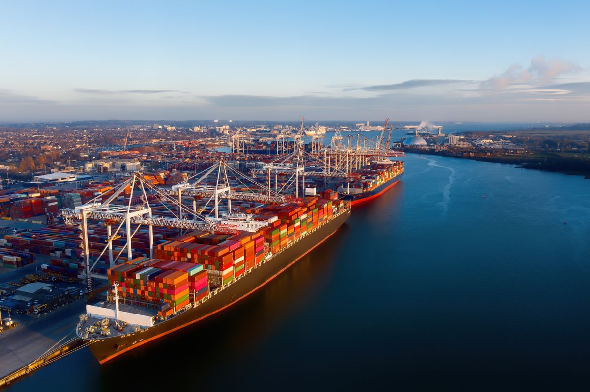 brüsszel Aerial,View,Of,Colorful,Containers,On,Cargo,Ships,At,The