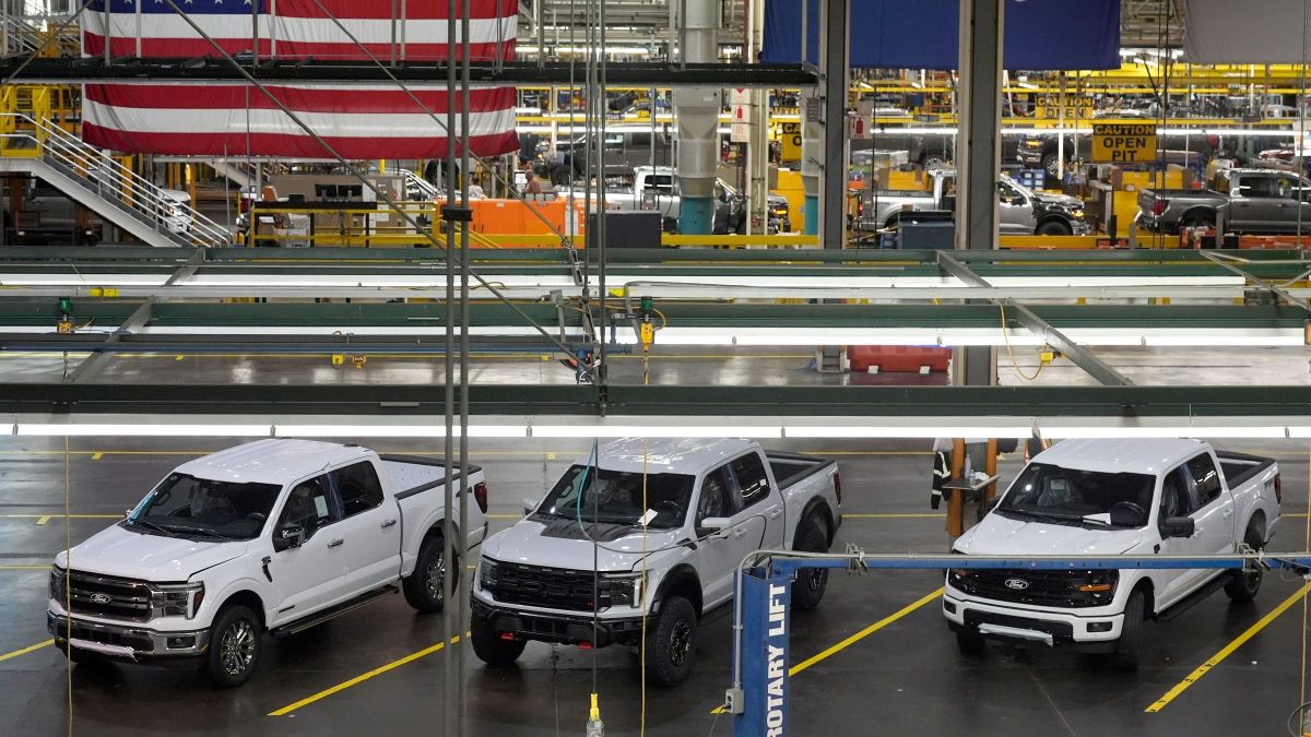 Ford F-150’s at the Ford Motor Company Dearborn Truck Plant in Dearborn on Friday, July 18, 2025.Ford has been taking more