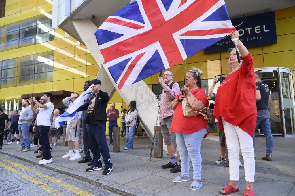 Abolish Asylum Day demonstrations outside the Britannia Hotel in London