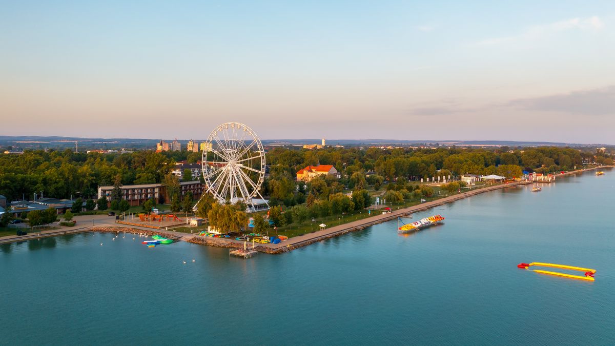 Siofok,Hungary,Golden,Beach.,Amazing,Aerial,Panoramic,Landscape,About,The
Balaton