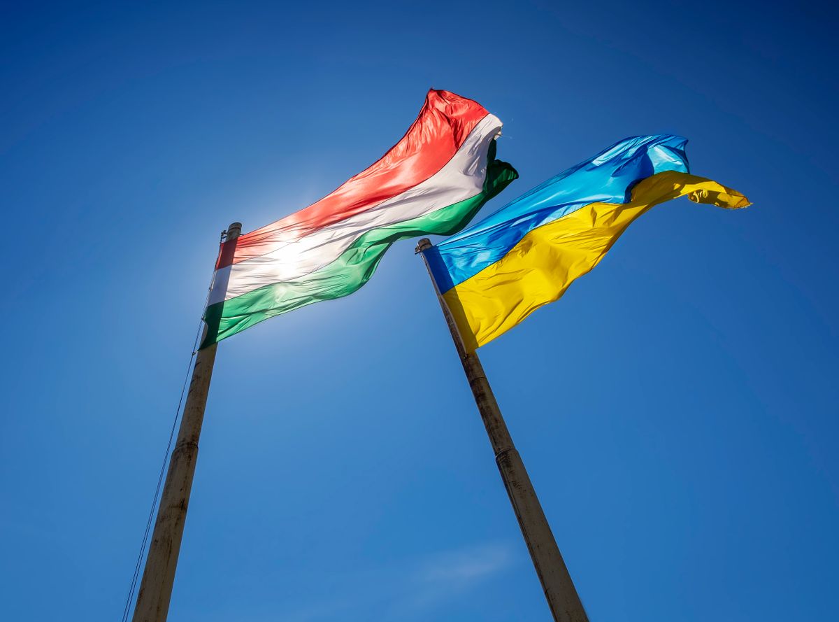 Flags,Of,Hungary,Ukraine,And,European,Union,Waving,On,Pole A viták ellenére folyamatosan növekszik a magyar export Ukrajnába Ukrajna