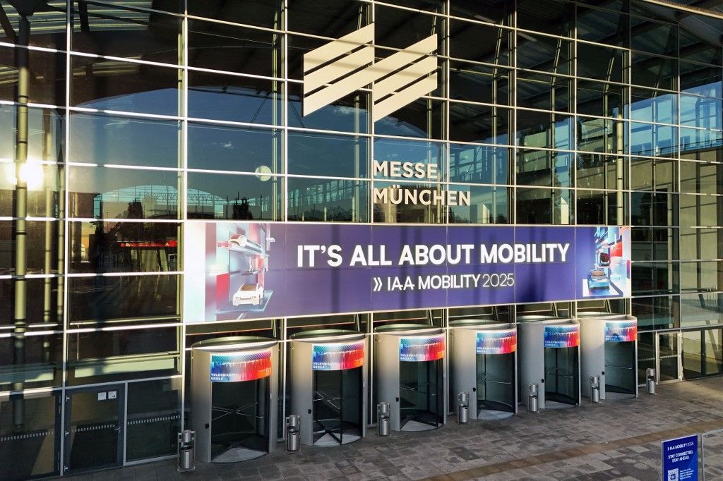 Entrance to the IAA Mobility 2025 at the Munich Trade Fair Centre from September 9th to 14th, 2025.