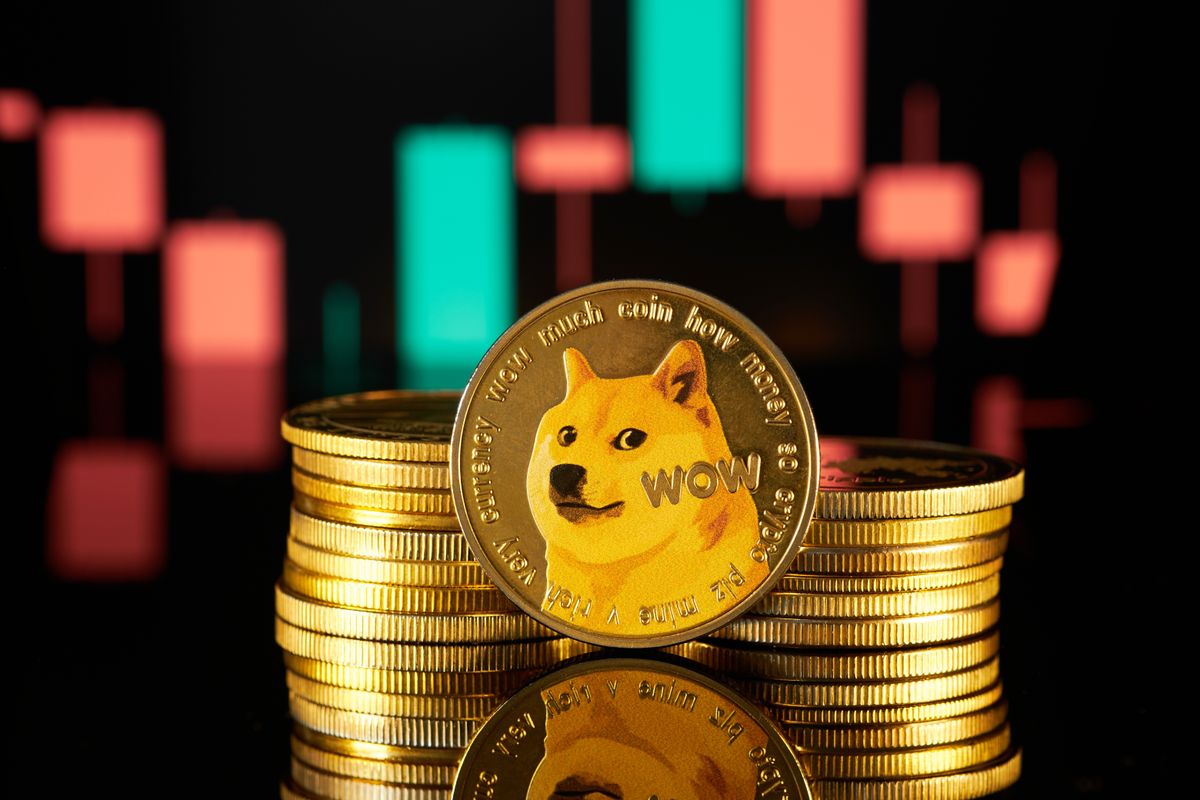 Dogecoin,Cryptocurrency,Is,Shown,With,A,Trading,Chart,That,Shows