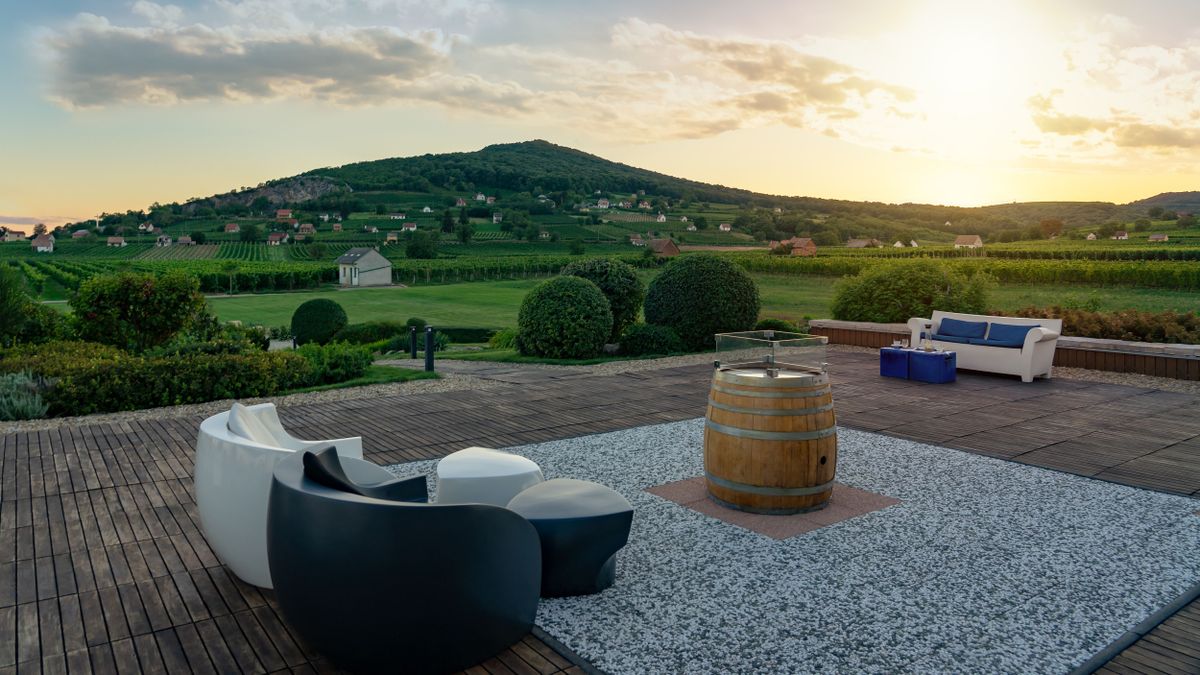 borászat-éttermek, Villány,,Hungary-,08.19.2020:,View,From,Sauska,Winery,Restaurant,Terrace,With