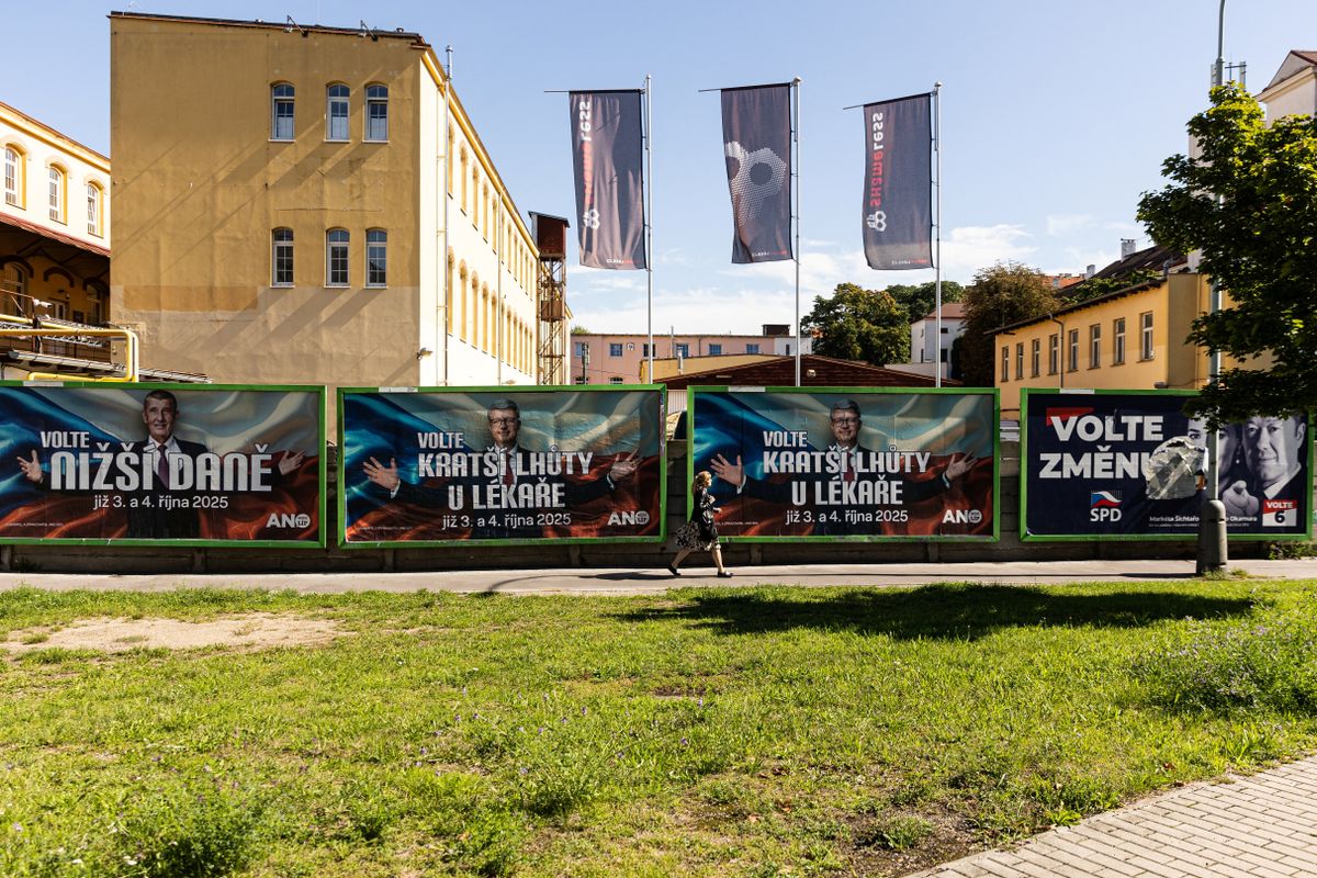 Posters of ANO 2011 (Action of Dissatisfied Citizens) and Freedom and Direct Democracy (SPD), in Prague