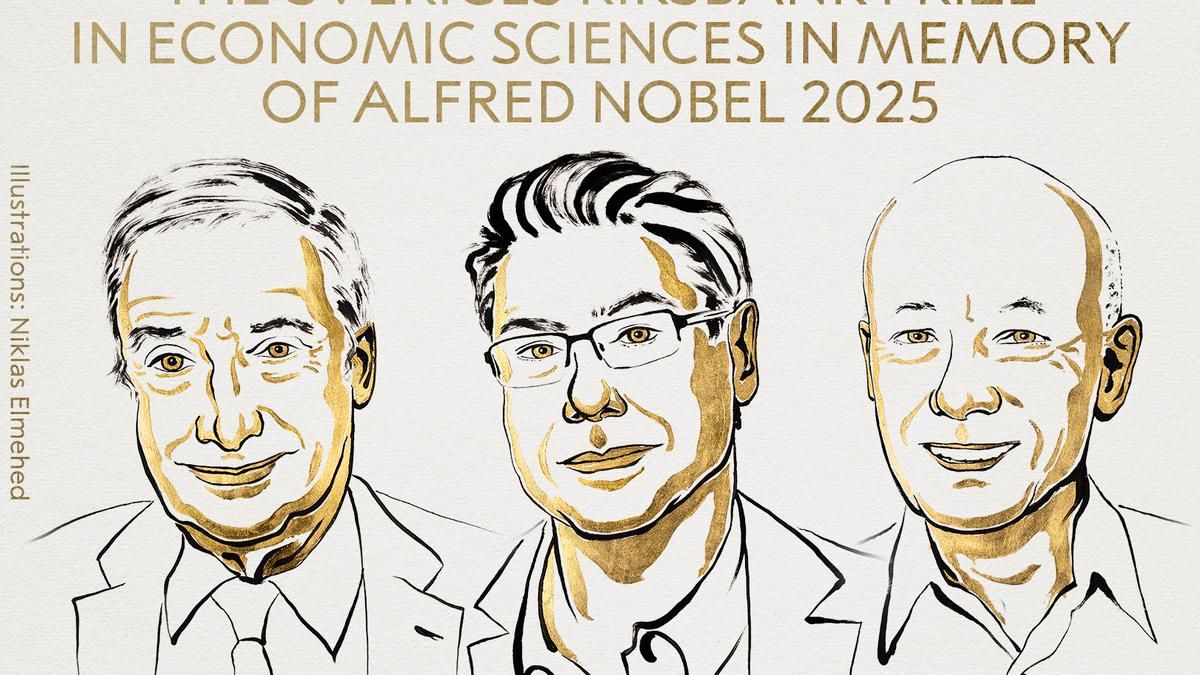Jobbról balra a díjazottak nevei: Joel Mokyr, Philippe Aghion és Peter Howitt /A kép illisztráció, forrás: nobelprze.org