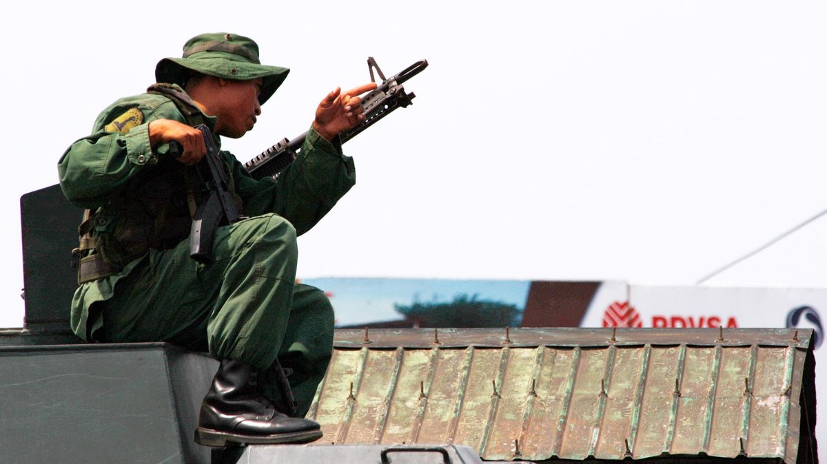 A Venezuelan soldier mans a checkpoint at Paraguachon near the border with Colombia