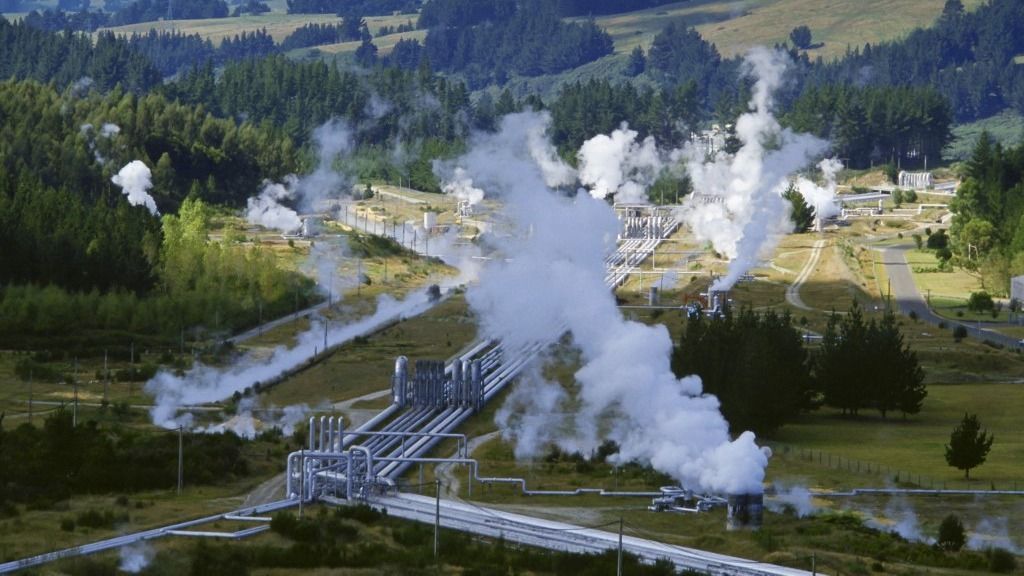 Új-Zéland,Geothermal electrical power station at Wairakei, New Zealand.