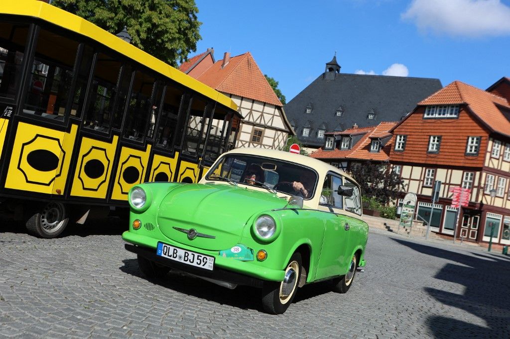 Town hall rally of the classic car enthusiasts Trabant