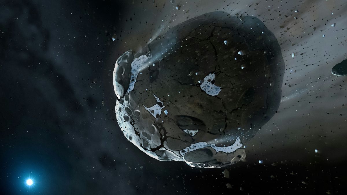 A Hubble űrteleszkóp felvételének felhasználásával egy aszteroidáról készített fantáziarajz (illusztráció), Psyche
