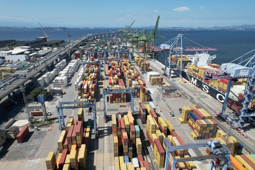 Containers pile up at the port of Rio de Janeiro Brazil