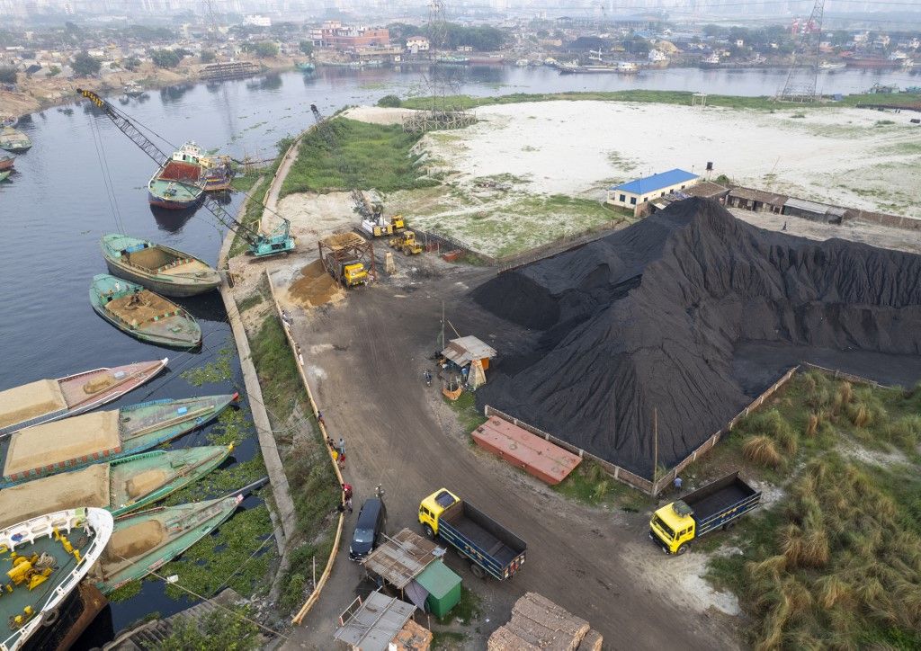 BANGLADESH - AERIAL VIEW OF COAL LOADED IN AMIN BAZAR - NAGARPUR ZAMINDAR BARI