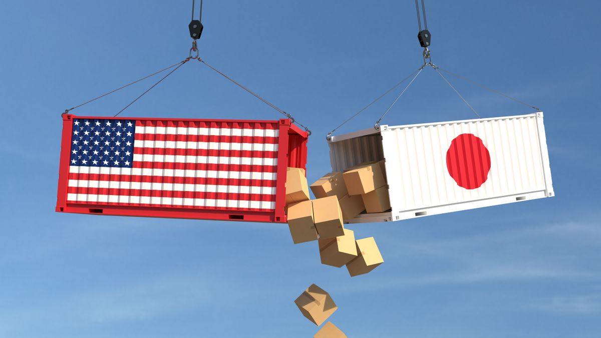 vám,Trade,Conflict,Concept,With,American,And,Japan,Cargo,Containers,Crash.