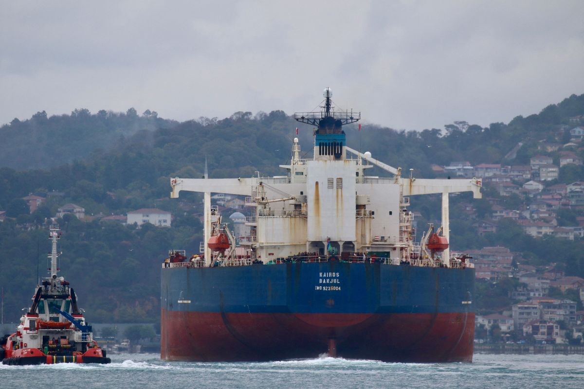 FILE PHOTO: Gambian-flagged tanker Kairos transits the Bosphorus in Istanbul