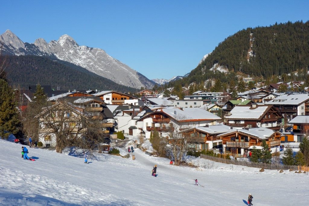Sledging Fun In Seefeld In Tyrol By Wintertime