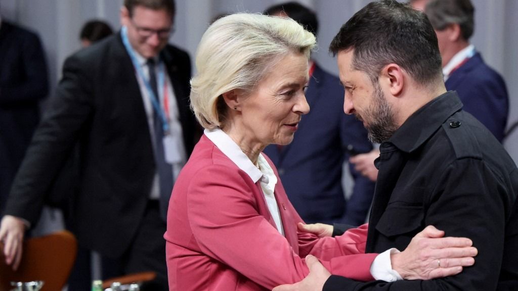 Volodimir Zelenszkij barátság ukrán elnök és Ursula von der Leyen az Európai Bizottság elnöke