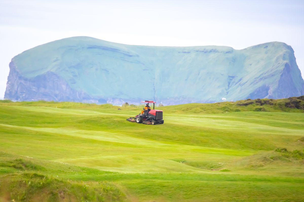 A,Worker,Operates,A,Mower,On,A,Lush,Golf,Course