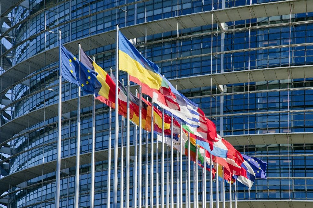 France bas rhin strasbourg european district european flags front european parlement