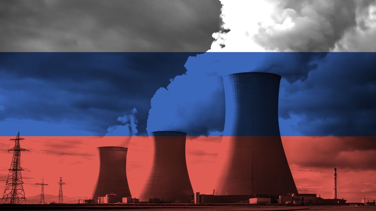 Nuclear,Power,Plant,With,Russian,National,Flag,Overlay,Symbolising,Clean atomerőmű