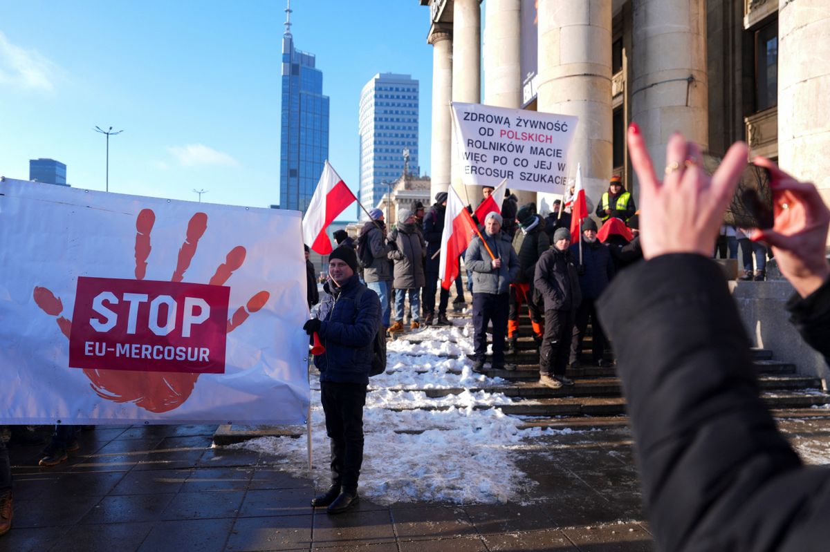 Polish farmers protest against the Mercosur trade deal in Warsaw