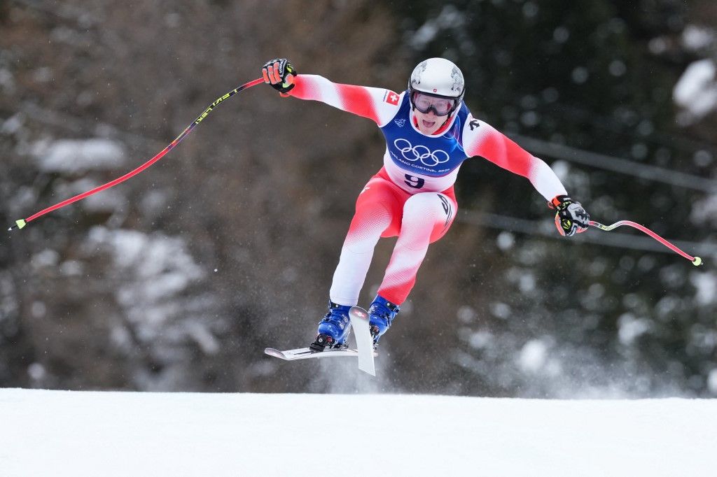 Switzerland's Marco Odermatt takes part in  the first official training for the men's downhill alpine skiing event ahead of the Milano Cortina 2026 Winter Olympic Games at the Stelvio Ski Centre in Bormio (Valtellina) on February 4, 2026. (Photo by Dimita