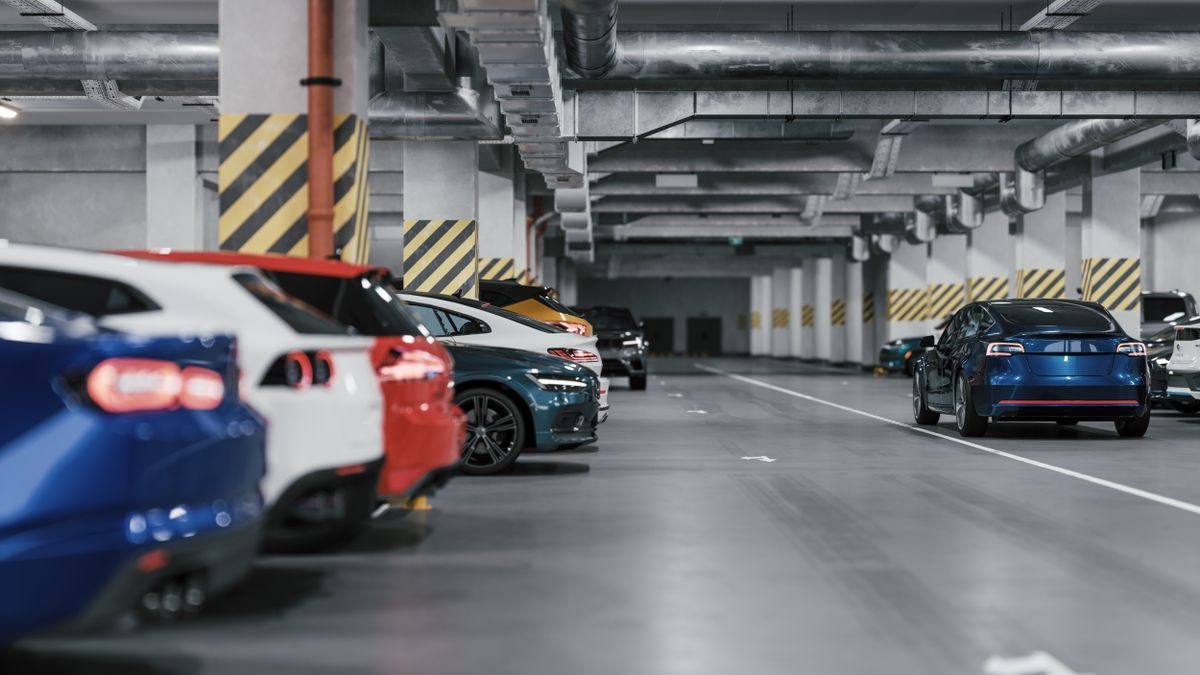 parkolás Modern,Underground,Parking.,Indoor,Full,Modern,Parking.,3d,Illustration