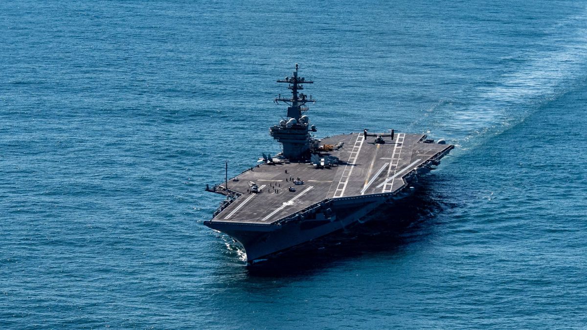 Amerikai Egyesült Államok USA
USS George HW Bush repülőgéphordozó anyahajó, Irán, iráni háború, iráni konfliktus, Közel-Kelet