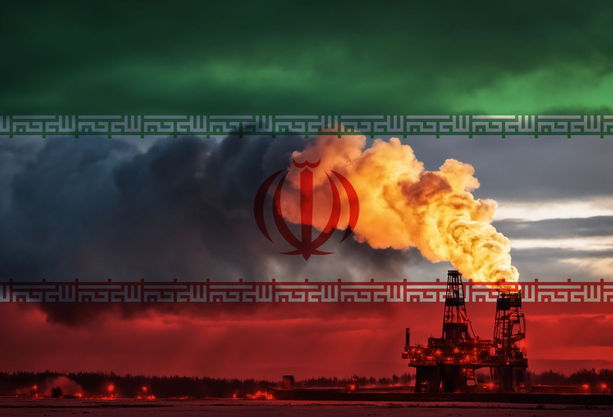 Natural,Gas,Drilling,Rig,With,Iran,irán Flag,Overlay,Symbolising,Natural