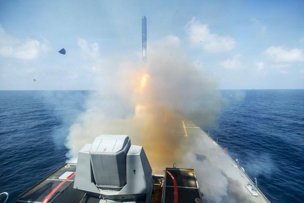 In this US Navy photo released on February 28, 2026 released by the US Central Command shows the Arleigh Burke class guided-missile-destroyer, USS Spruance (DDG 111), firing Tomahawk Land Attack Missiles in support of Operation Epic Fury, from an undisclo
