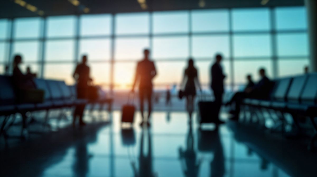 Blurred,People,Waiting,For,The,Flight,Departure,In,Airport.,Defocused turizmus nyaralás
