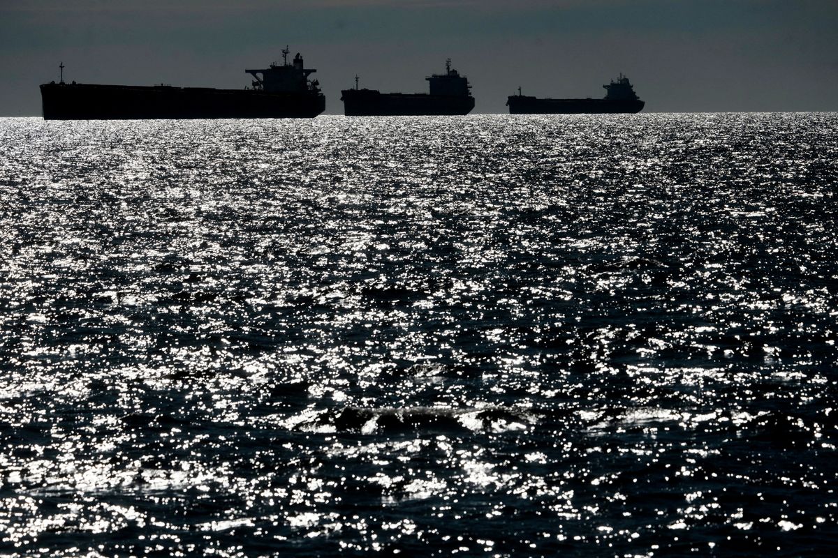 FILE PHOTO: Russia's shadow fleet vessels in unofficial anchorage area in the Gulf of Finland