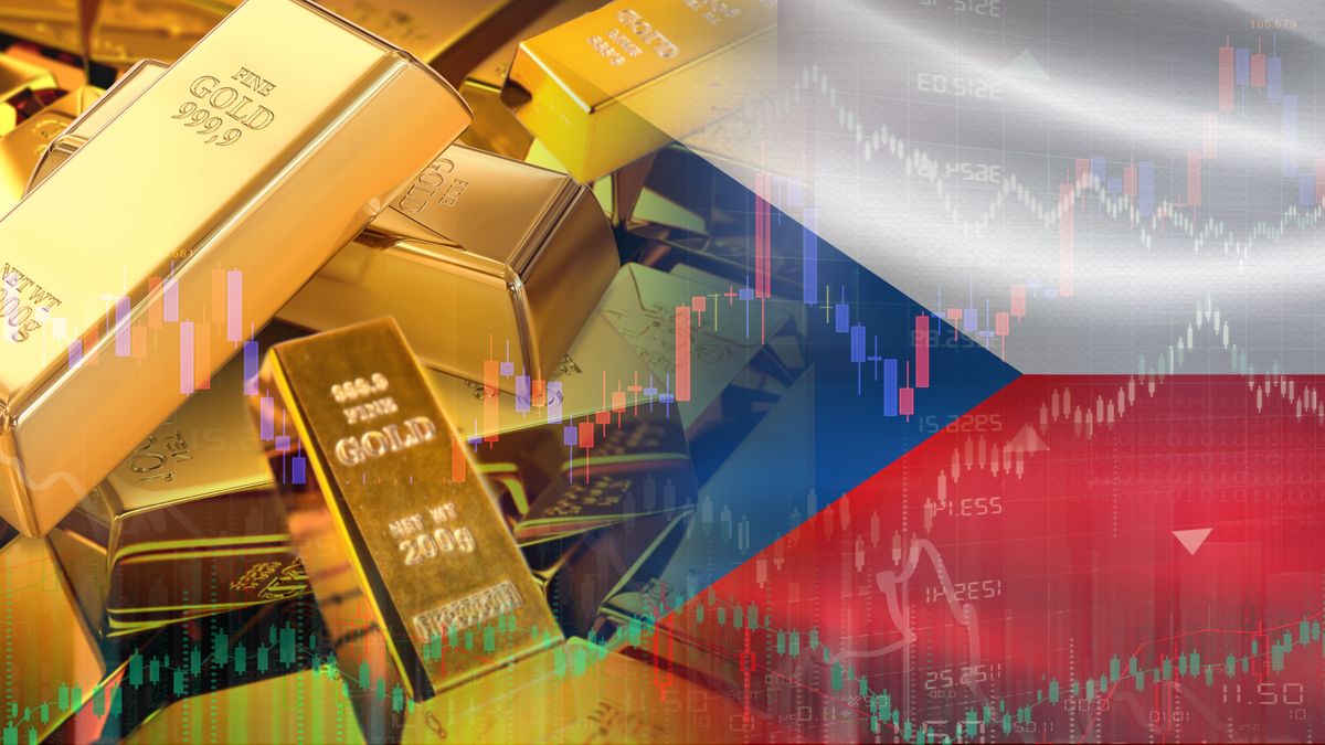 Gold,Bars,Stacked,On,Czech,Flag.,Czech,Republic,Gold,Reserves, arany Csehország