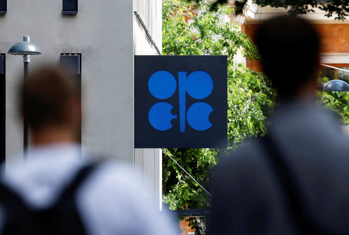 A view shows the logo of the Organization of the Petroleum Exporting Countries (OPEC) outside its headquarters in Vienna