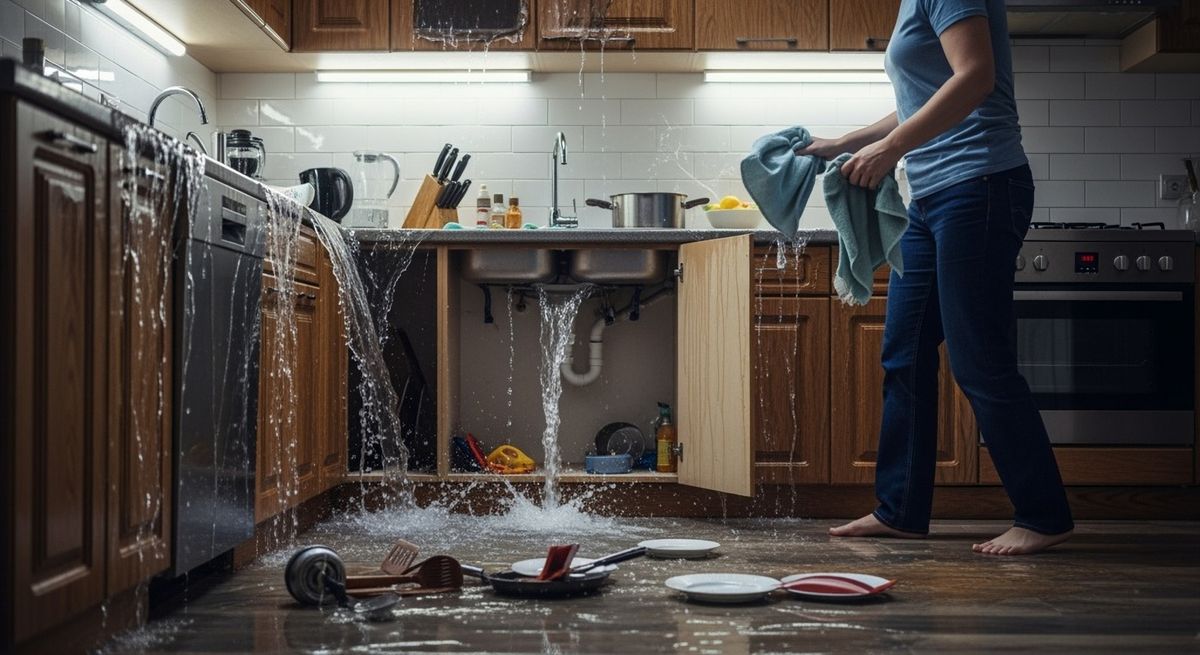 Pipe,Burst,Iin,Kitchen csőtörés biztosítás biztosító 