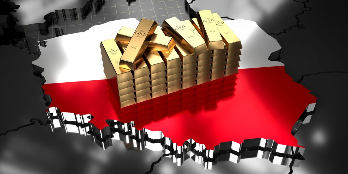 Poland,Map,And,Flag,,Gold,Ingots,-,3d,Illustration lengyel arany