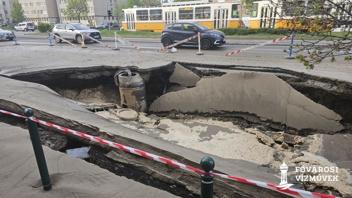 Beszakadt Budapest egyik legforgalmasabb útja – csőtörés miatt két sávot is le kellett zárni 