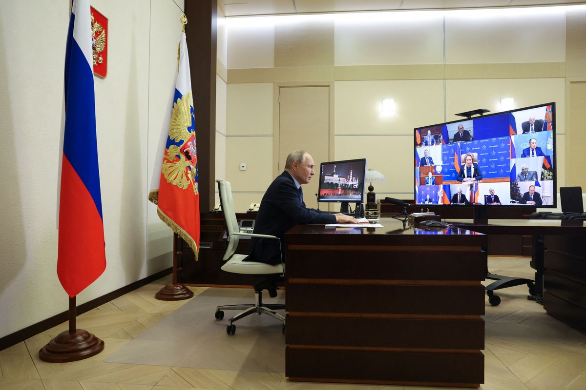 Russian President Putin chairs a Security Council meeting outside Moscow