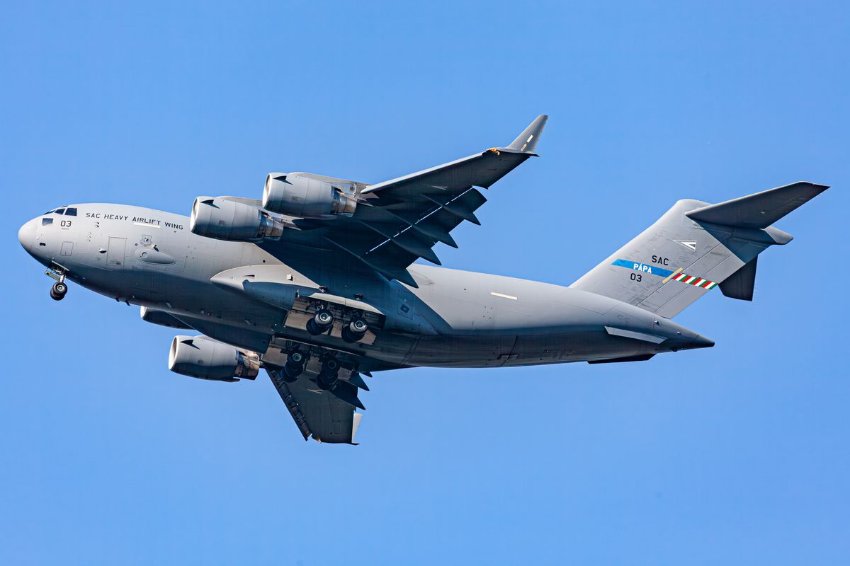 i C-17 Globemaster III típusú katonai nehéz légiszállító repülőgép Wroclaw,,Poland,-,23rd,July,2025:,Sac,Heavy,Airlift,Wing