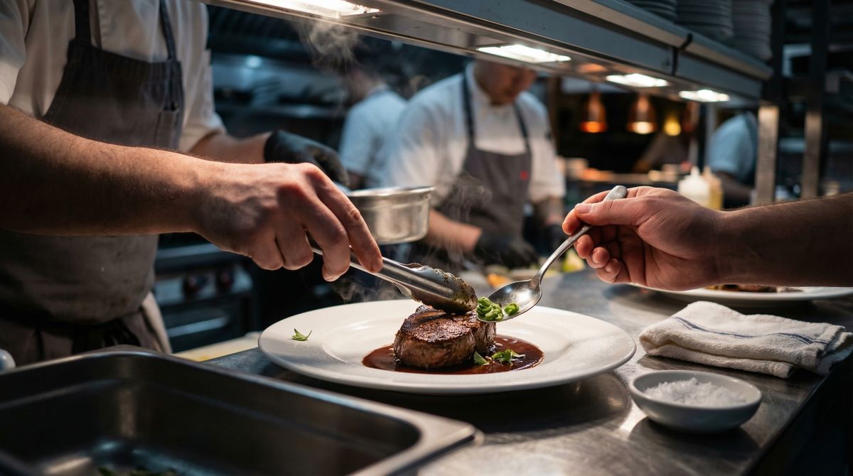 Team,Of,Restaurant,Chefs,Collaborating,In,A,Commercial,Kitchen,To, Platán