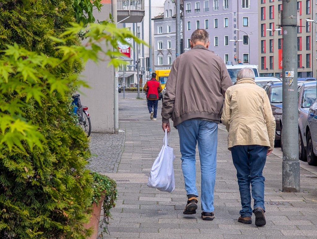 Senior Walking On A Street In Germany Amid Debate Over Pension Reform And The Financial Situation Of Older People