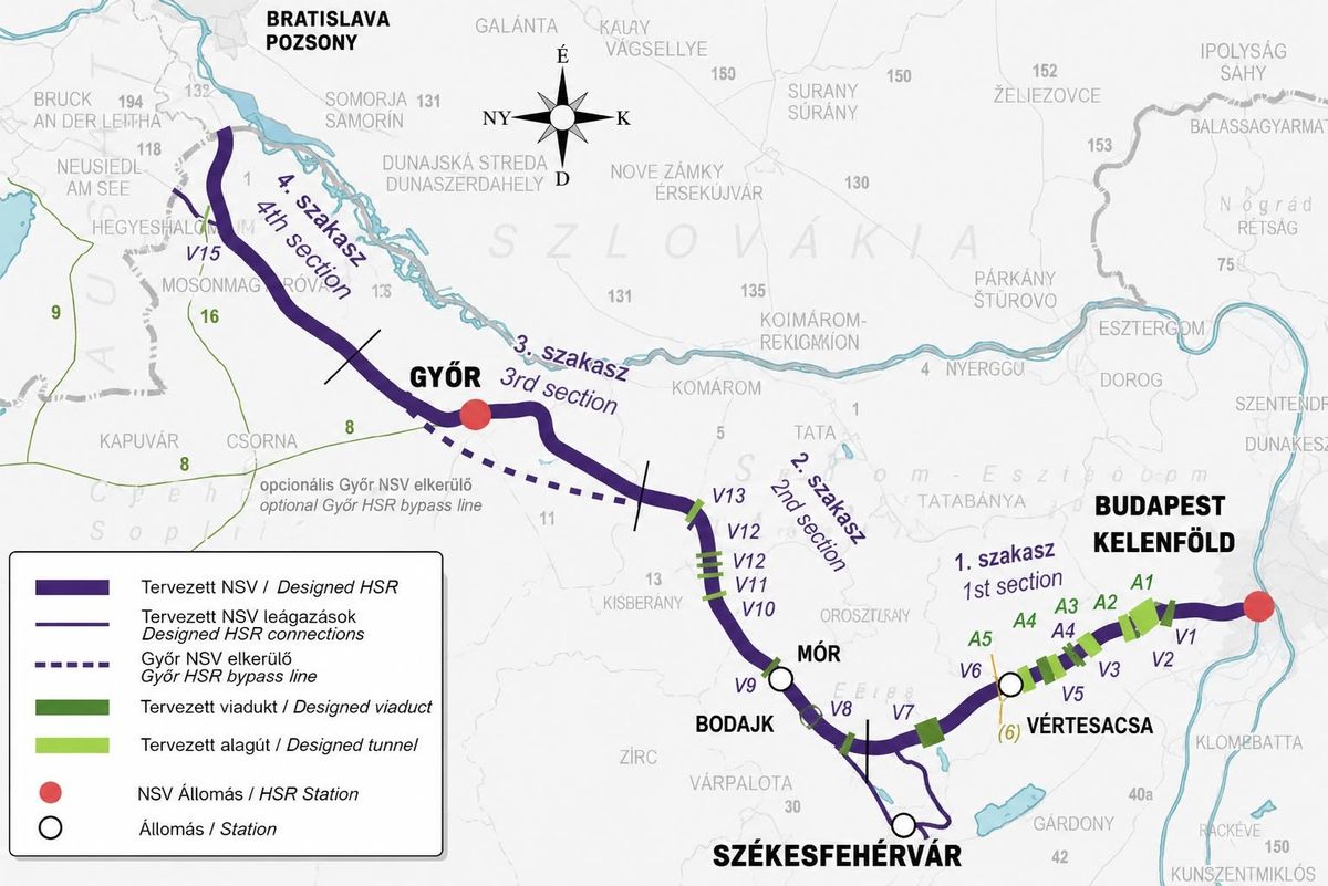 Térképen Magyarország új szupervasútjának nyomvonala: itt járhatnak majd 250-320 km/h-val a vonatok, gyorsabb lesz a repülésnél – csak két óra az út Bécsbe
