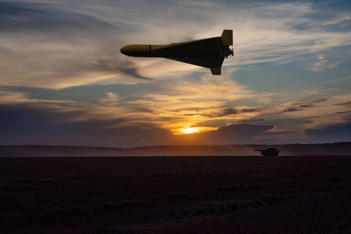 A,Russian,Military,Drone,Flying,Over,A,Peaceful,Field,,Evening, Krím-félsziget