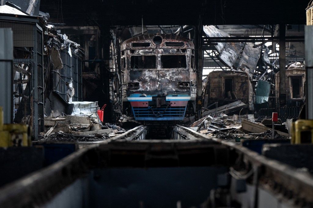 ukrán vasút Railway station in Fastiv destroyed by Russian shelling